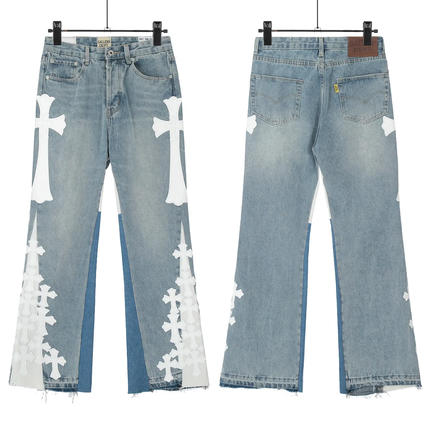 #8146 P290💰 Independent GALLERY DEPT. Vintage multi-leather spliced cross loose washed flared jeans - truly restore the ultimate texture of Vintage - original hardware accessories washed and other elevators, QR code analysis are all purchased from the original factory, high degree of restoration, you are welcome to compare with a certain product~ - Three-dimensional version Loose and comfortable, not picky about the body shape, taller and slimmer, factory Seiko, original factory quality control, same style for men and women, can be matched with couples, versatile recommendation, must-have jeans for all seasons -Size: 28 30 32 34 36